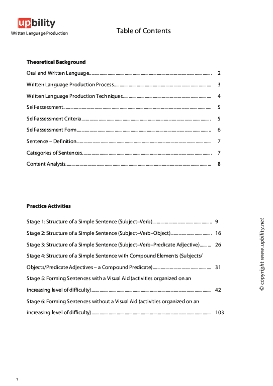 Written Language Production | SENTENCE STRUCTURE – Upbility Publications