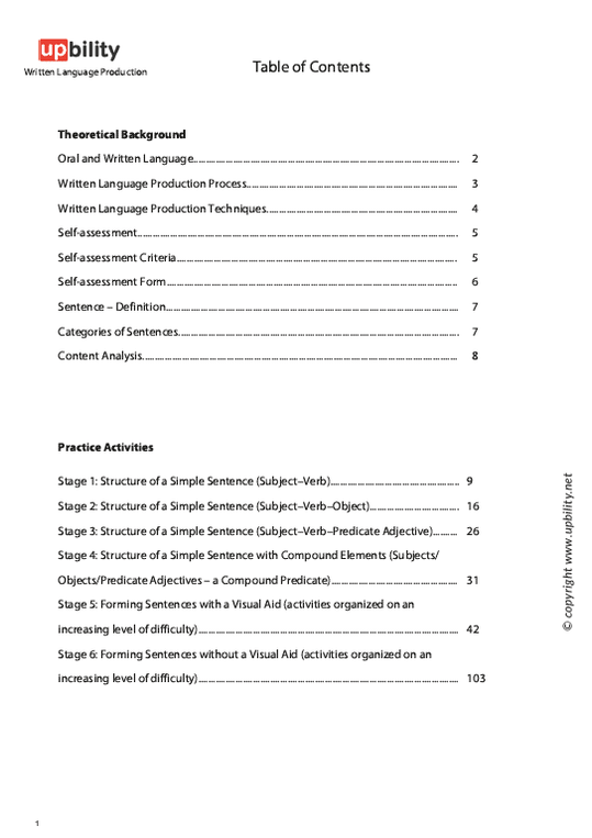 Written Language Production | SENTENCE STRUCTURE — Upbility Publications